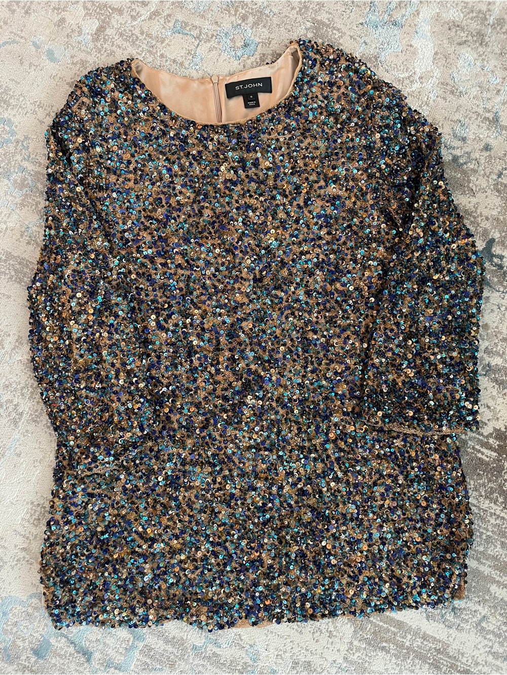 St. John Tunic Top  Gold and Blue Sequin Embellished Top